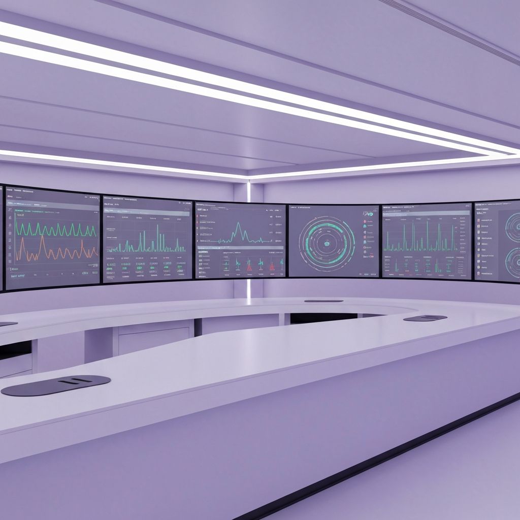 Healthcare AI command center with live dashboards and data visualizations